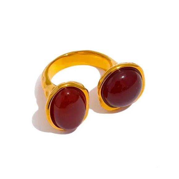Amalfi Red Agate 18K Gold Stainless Steel Waterproof Gold Natural Stone 7 Ring - Picture 4 of 15